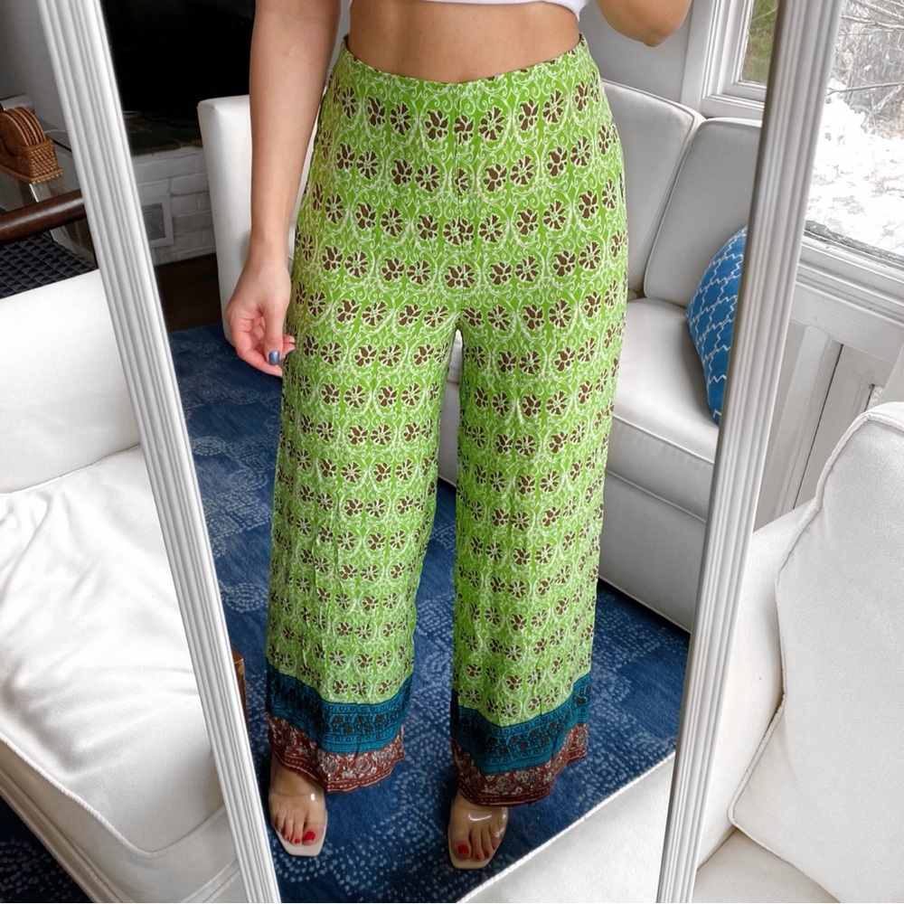 πΏ ZARA BOHO GREEN MULTI FLORAL HIGH WAIST PALAZZO PANTS! - Picture 4 of 14
